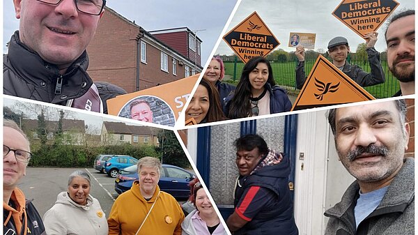 montage of Aylesbury Lib Dem out campaigning